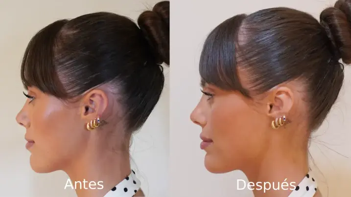 Antes y Despues del aumento de labios y mentón de andrea canel de la isla de las tentaciones