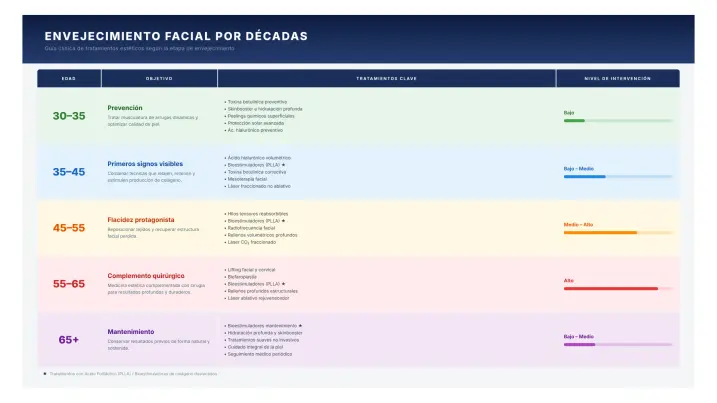 Envejecimiento facial por décadas
