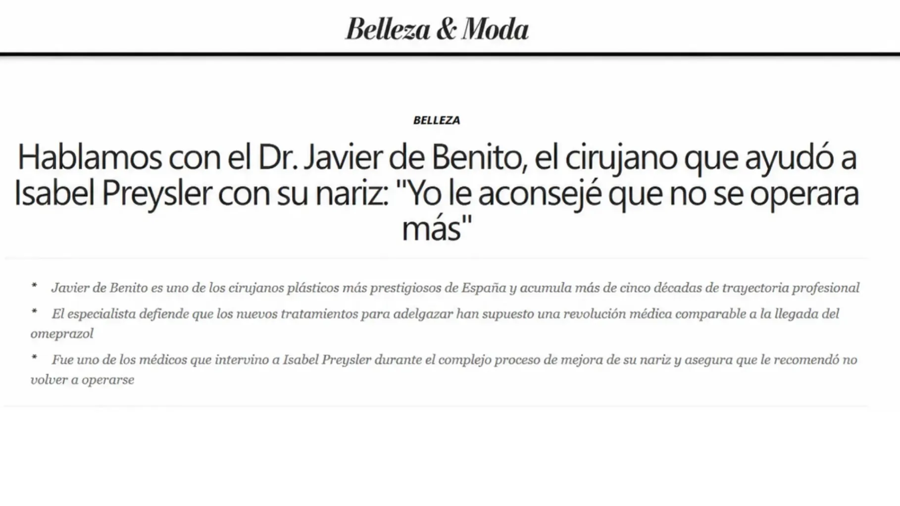 mención de dr benito a belleza y moda