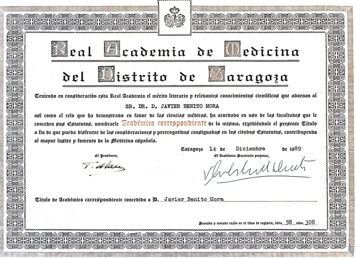 Titulo Real Academia de Medicina del Distrito de Zaragoza