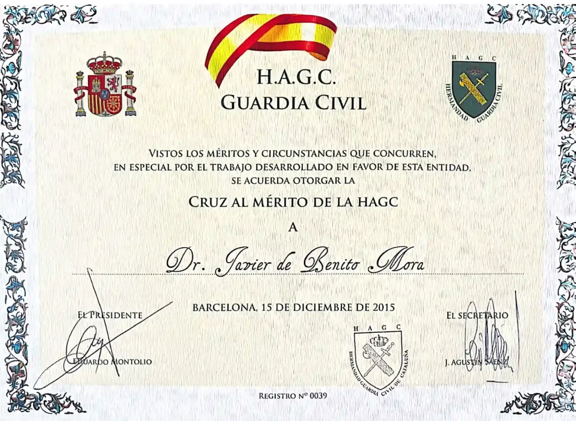 diploma otorgado a benito de la guardia civil