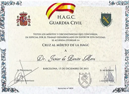 diploma otorgado a benito de la guardia civil