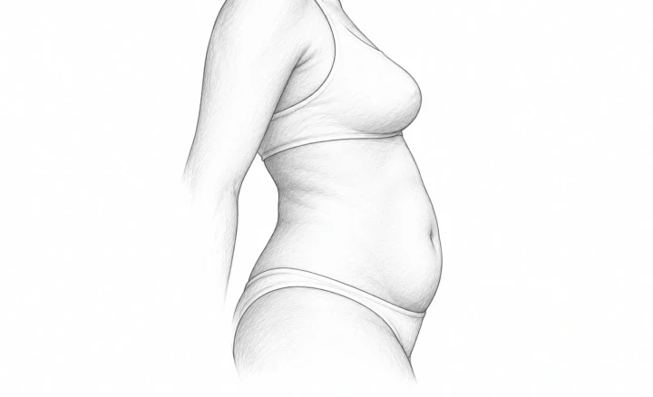 Dibujo de abdomen y cintura de perfil con grasa localizada